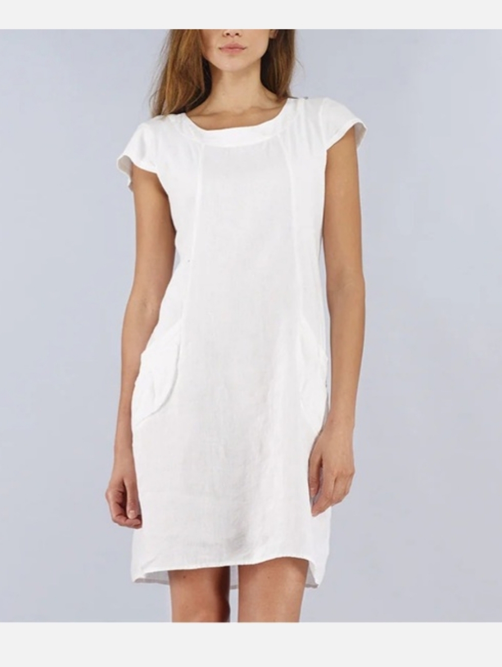 Luna Luz Woven Linen Sheath Dress White Cap Sleeve Size Extra Small Pockets